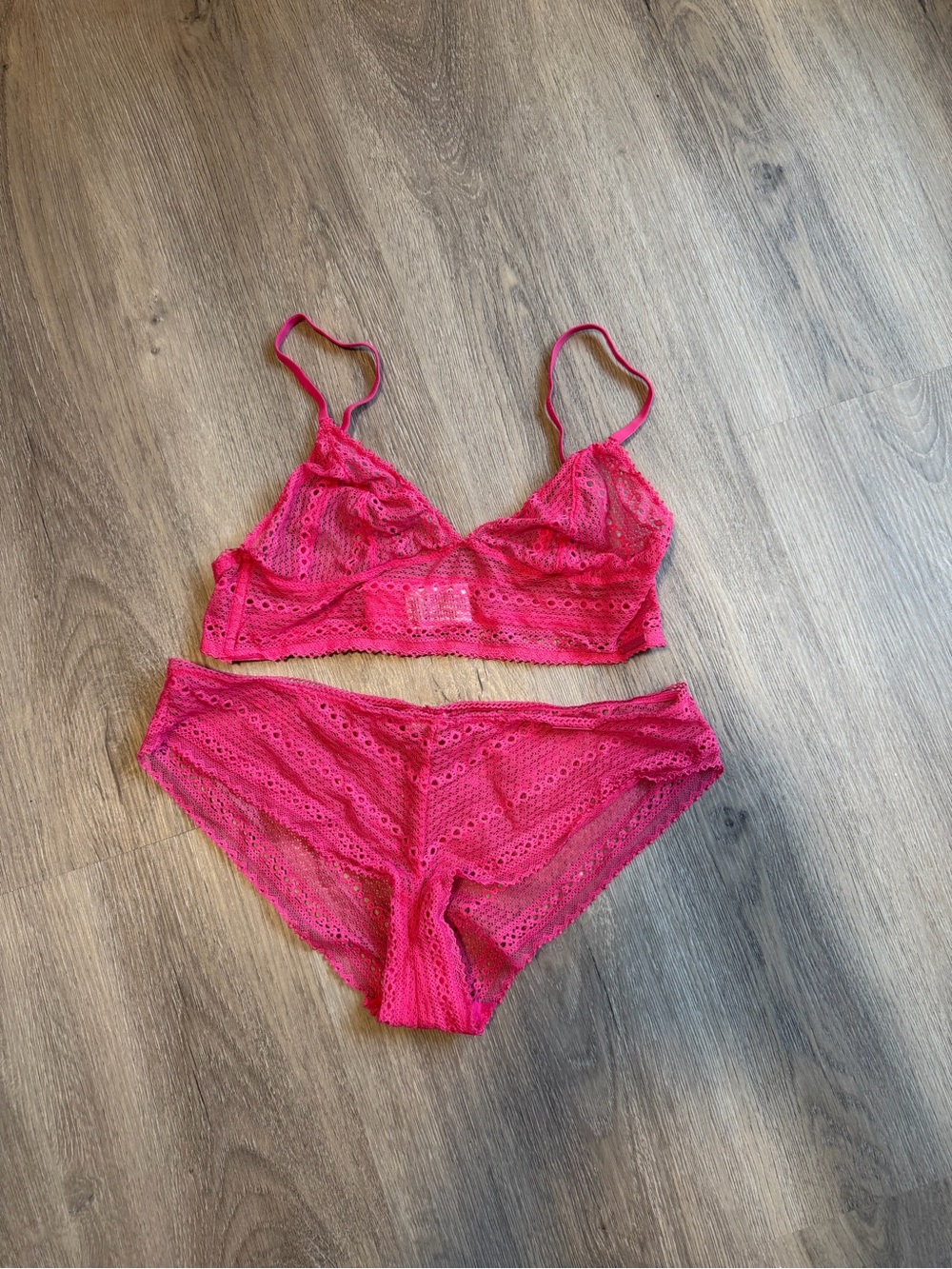 Calvin Klein Bright Pink Lace Bralette and Bikini Set